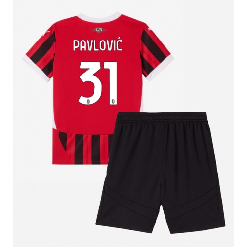 Dres AC Milan Strahinja Pavlovic #31 Domaci za djecu 2024-25 Kratak Rukav (+ kratke hlače)